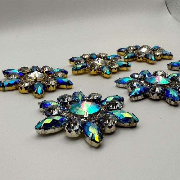 Aurora borealis AB crystal/rhinestone ~2" embellishments (6) flat-back snowflake - Picture 3 of 8